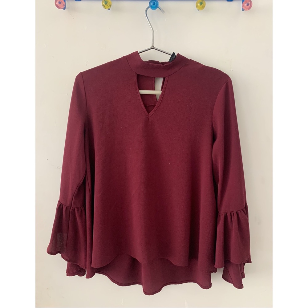 Burgundy Bell Sleeve Blouse